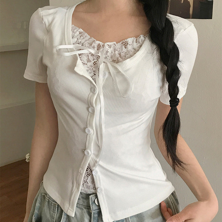 Damen Spitzen-Oberteil mit schulterfreiem Design und eleganter Schnürung Echo Archiv