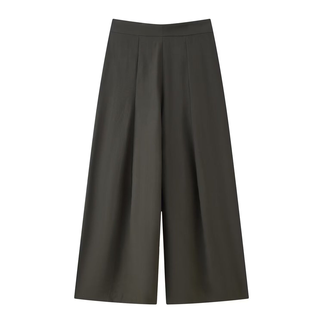 Damen 400+ weite Culotte‑Hose mit hoher Taille, verdeckter Knopfblende und vorderen Überlappungs‑Schlitzen Echo Archiv
