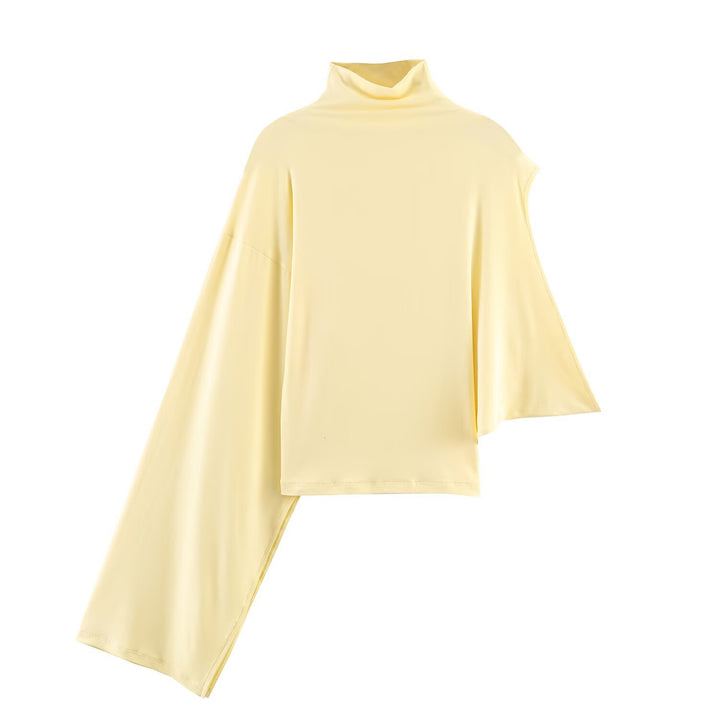 Damen Asymmetrisches Rollkragen-Shirt mit einarmigem Cape-Detail Echoarchiv