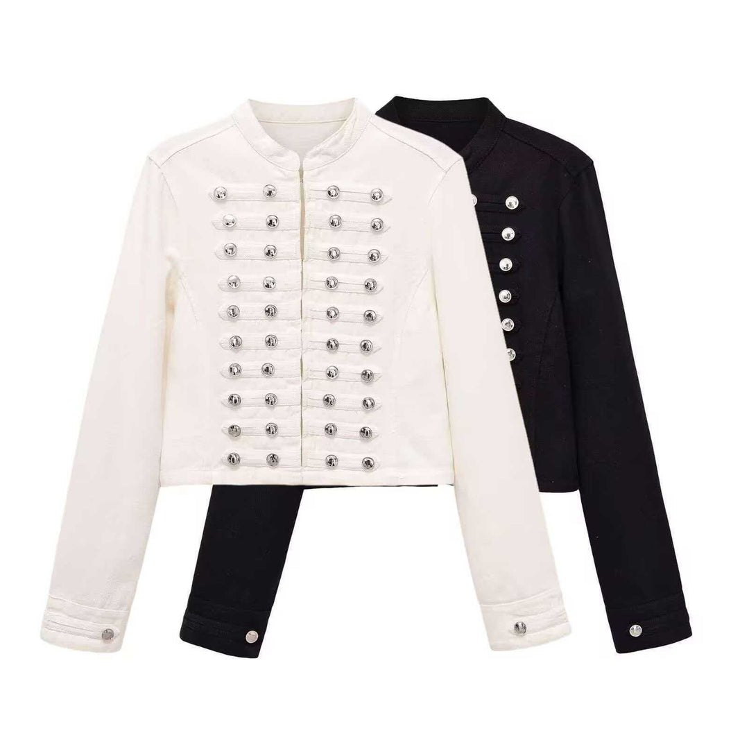 Damen Jeansjacke im Military‑Stil mit Reihenknöpfen und Stehkragen Echo Archiv
