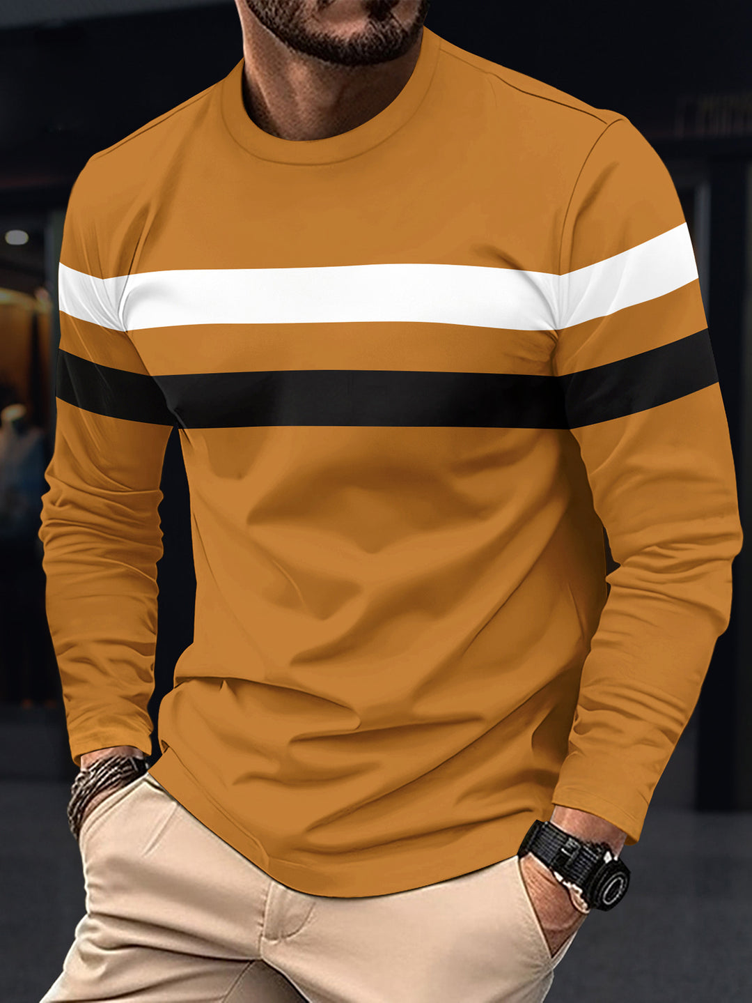 Herren modisches Langarmshirt mit sportlichen Streifen Echoarchiv