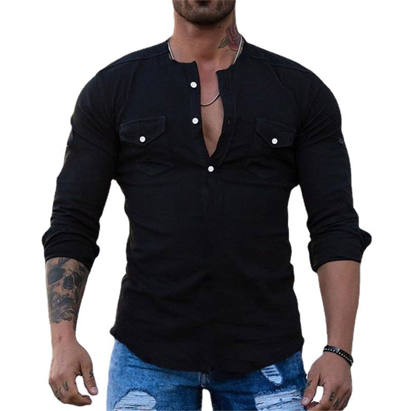 Herren Schmal geschnittenes Henleyshirt mit Brusttaschen und halber Knopfleiste Echoarchiv