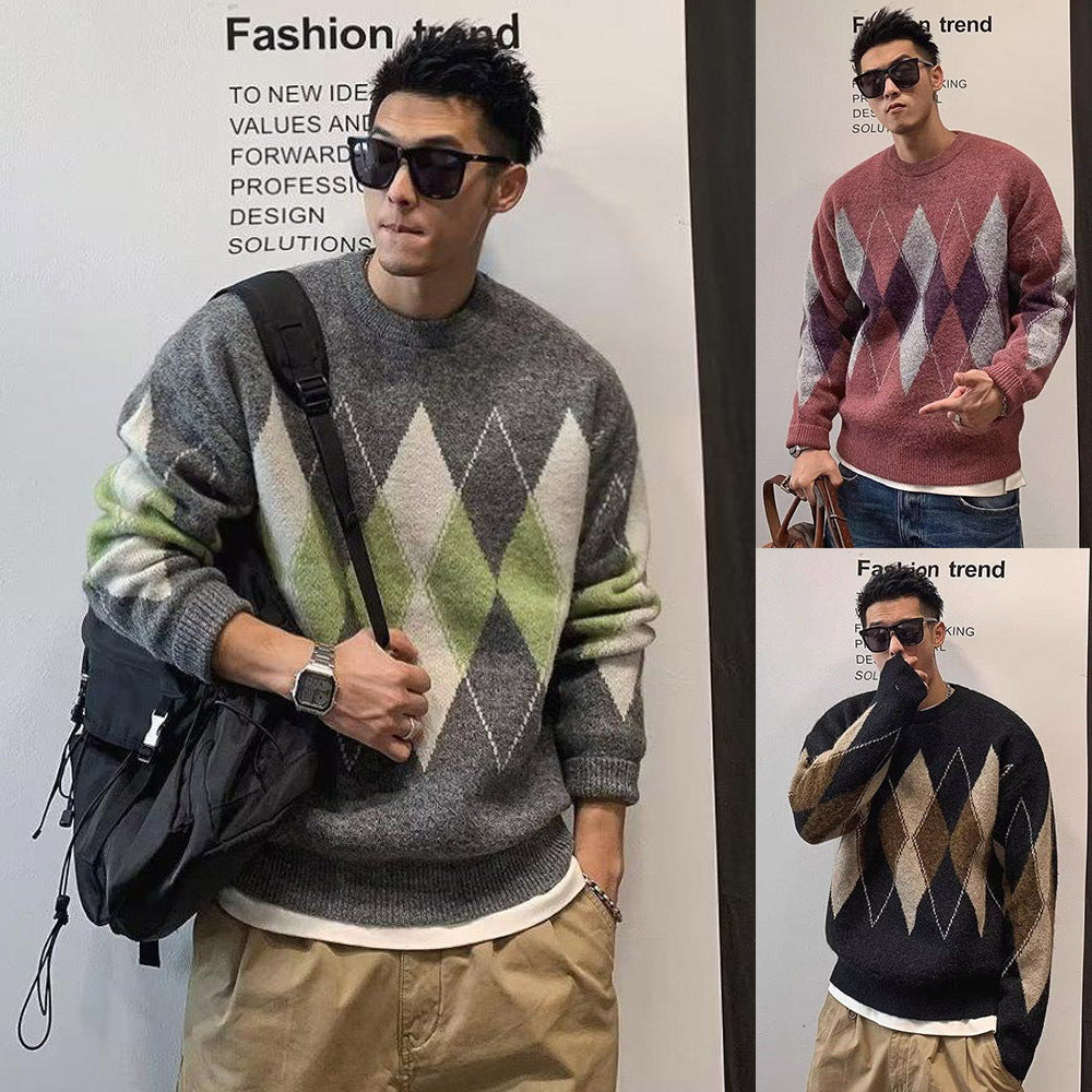 Damen Modischer Grobstrickpullover mit Rautenmuster Echoarchiv