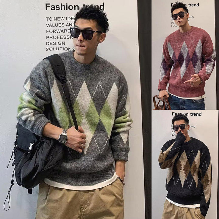 Damen Modischer Grobstrickpullover mit Rautenmuster Echoarchiv
