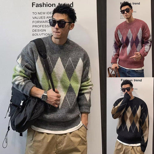 Damen Modischer Grobstrickpullover mit Rautenmuster Echoarchiv