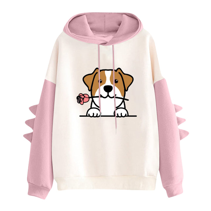 Damen Kapuzenpullover mit niedlichem Hunde‑und‑Katzen‑Print und 3D-Stacheln an den Ärmeln – Auréline