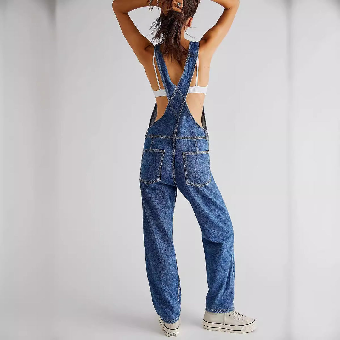 Damen lässige Denim-Latzhose mit praktischen Taschen und verstellbarem Bund Echo Archiv