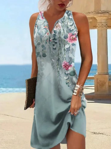 Damen, lässiges Sommerkleid mit V-Ausschnitt und asymmetrischem Saum Echoarchiv