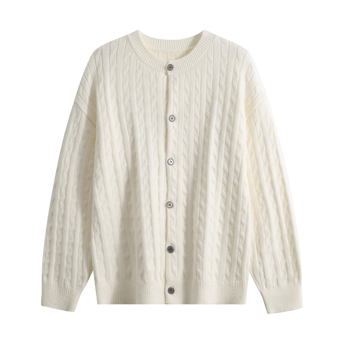 Damen Grobstrick-Cardigan mit Zopfmuster, Rundhalsausschnitt & durchgehender Knopfleiste Echoarchiv