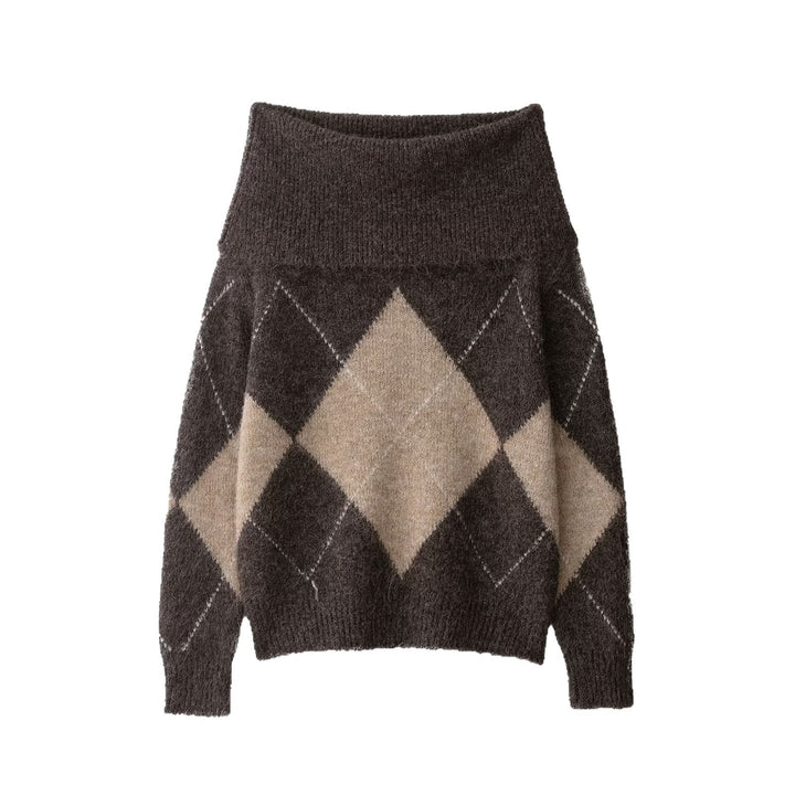 Damen Oversized Strickpullover mit Rollkragen und Rautenmuster Echo Archiv