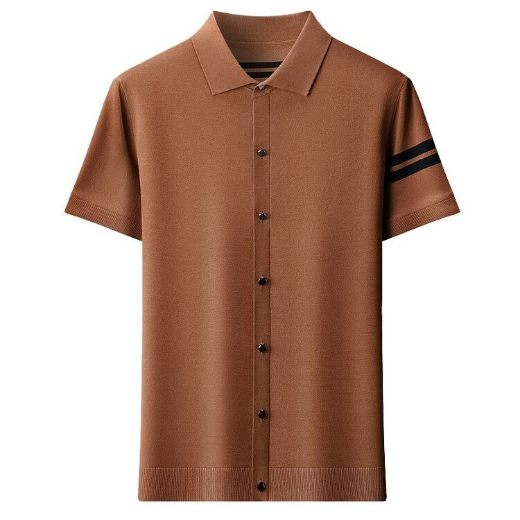 Herren modisches Kurzarm-Polohemd mit eleganter Knopfleiste und feiner Struktur Echoarchiv