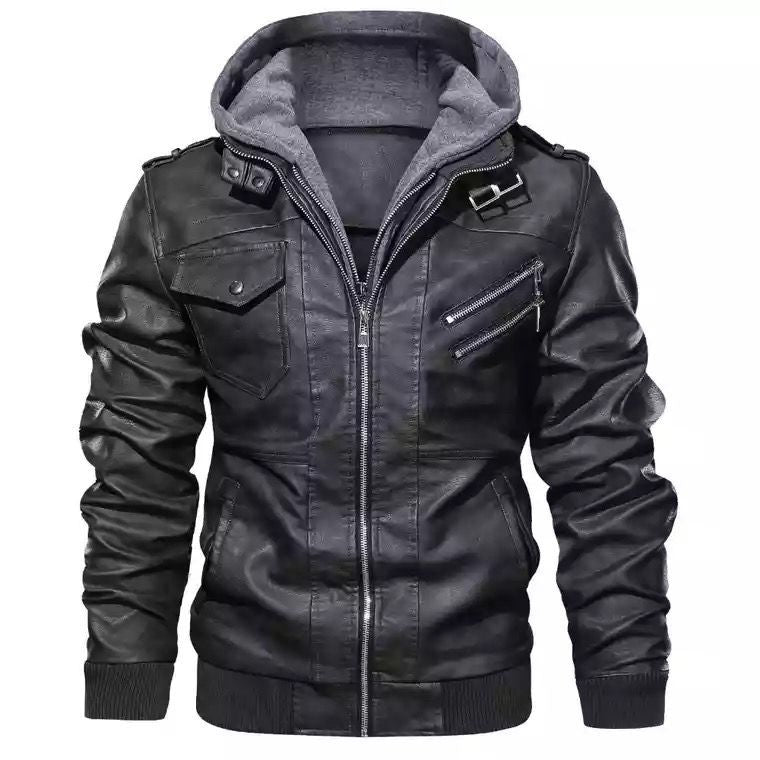 Herren Urbaner Kunstleder-Kapuzenblouson mit Teddyfutter und Multifunktionstaschen Echoarchiv