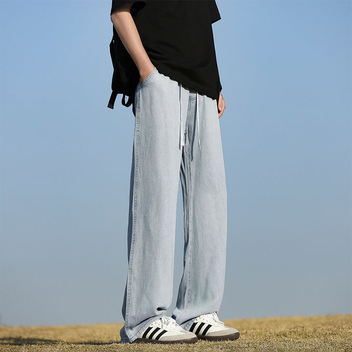 Herren lockere und bequeme Denim-Hose mit verstellbarem Bund Echoarchiv