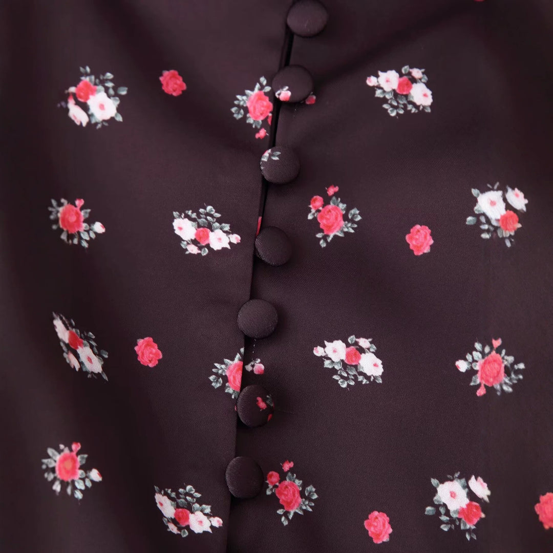 Damen Langärmliges Maxikleid mit Stehkragen, durchgehender Knopfleiste und floralem Alloverprint Echo Archiv