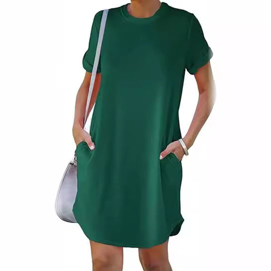 Damen lässiges Freizeitkleid mit Taschen und Rundhalsausschnitt Echoarchiv