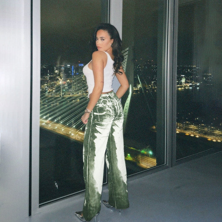 Damen Schlaghose mit hoher Taille, Bleach-Effekt und weitem Bein Echo Archiv