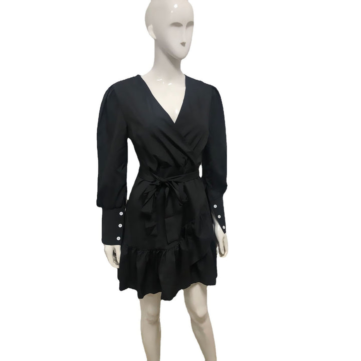 Damen Wickel‑Minikleid mit Balloonärmeln, Taillengürtel & Ziermanschetten Echoarchiv