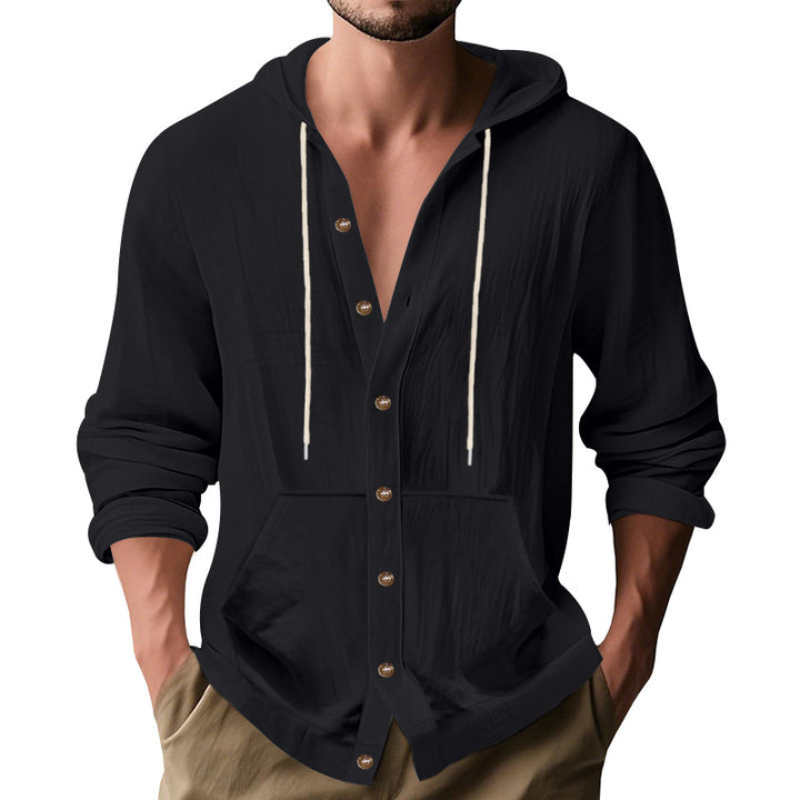 Herren nan knopfverschlossene Kapuzenhemdjacke aus leichtem Baumwollmix mit Kängurutasche Echo Archiv