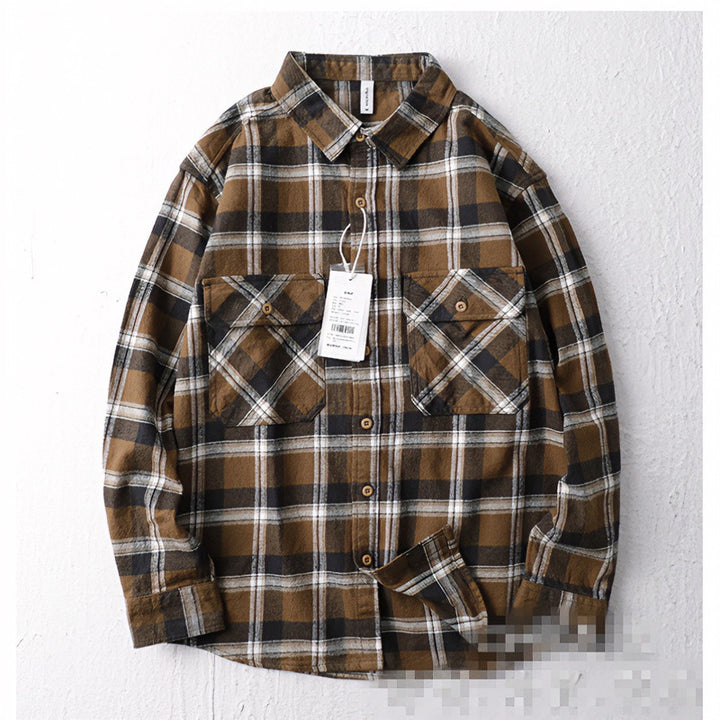 Herren Oversize Kariertes Flanell-Hemdjacke mit aufgesetzten Pattentaschen Echoarchiv
