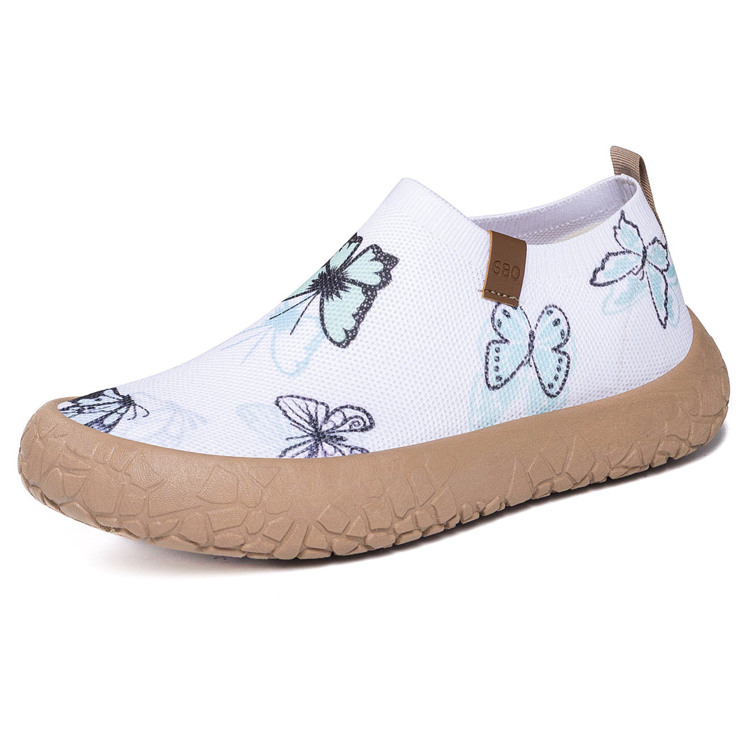 Damen nan atmungsaktiver Strick-Slipper mit Aquarell-Schmetterlingsprint und griffiger Outdoorsohle Echo Archiv