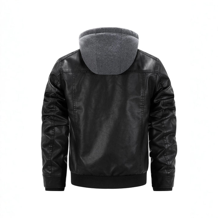 Herren Kunstleder-Bikerjacke mit abnehmbarer Kapuzenblende und gesteppter Seitenpartie Echoarchiv