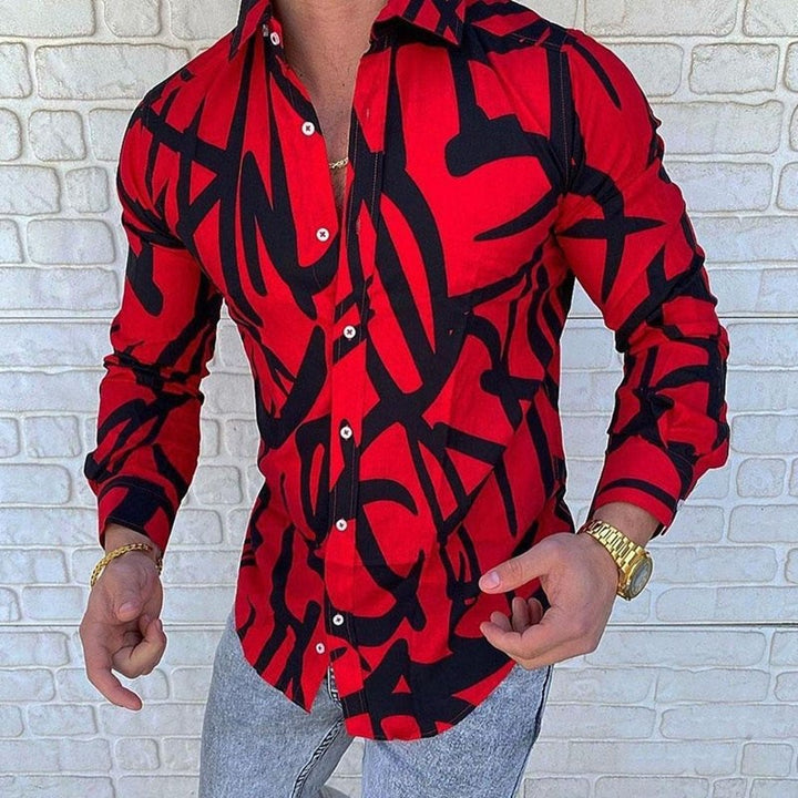 Herren Modisches Langarmhemd mit künstlerischem Graffiti-Design Echoarchiv