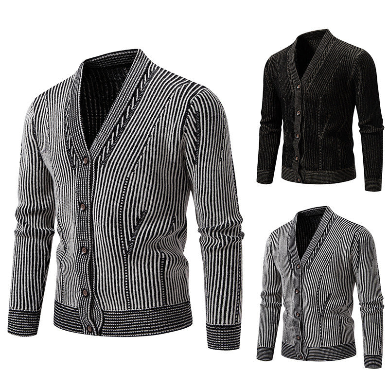 Herren elegante Strickjacke mit V-Ausschnitt und feinem Kabelmuster Echoarchiv