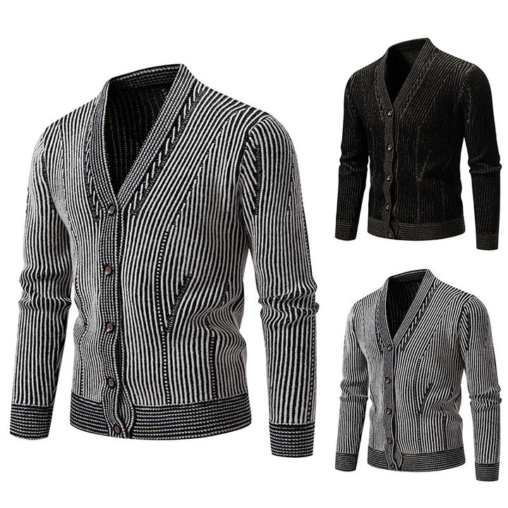 Herren elegante Strickjacke mit V-Ausschnitt und feinem Kabelmuster Echoarchiv