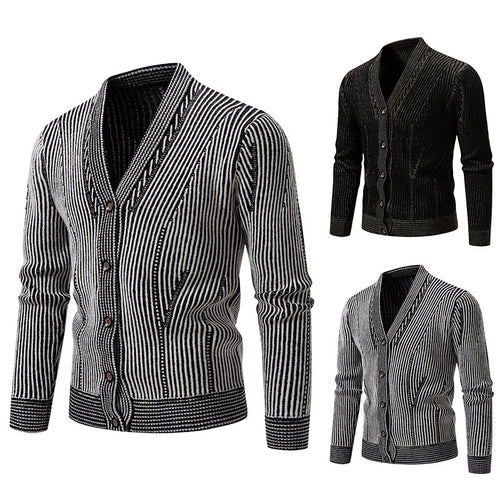 Herren elegante Strickjacke mit V-Ausschnitt und feinem Kabelmuster Echoarchiv