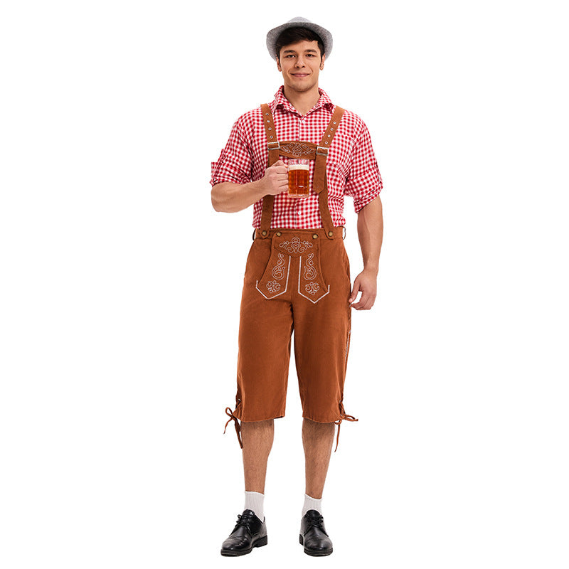 Herren nan traditionelle Trachtenlederhose mit verstellbaren Trägern und stickierter Vorderpasse Echo Archiv