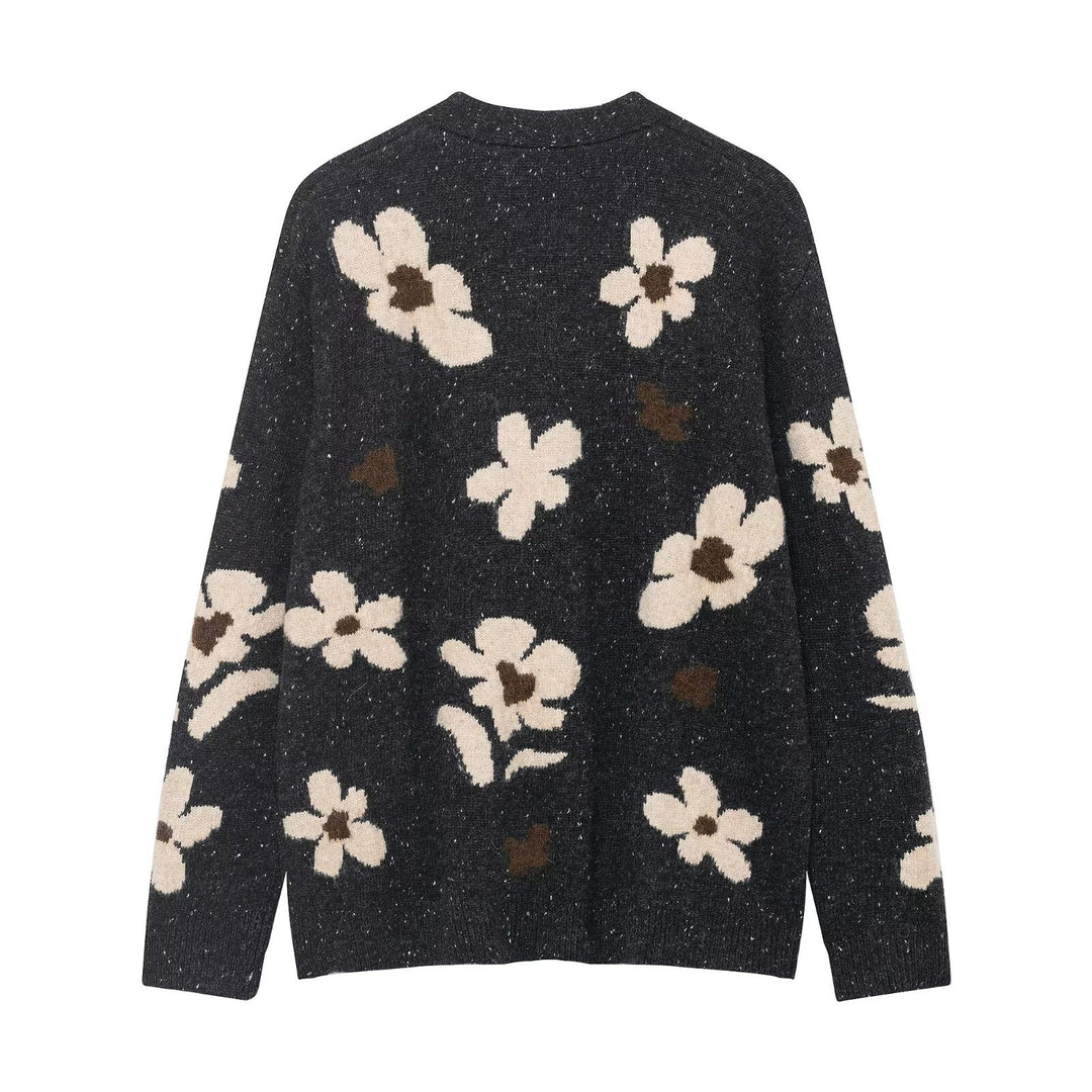 Damen Strickcardigan mit Leopardenjacquard, perlenverzierten Zierknöpfen und kurzem Saum Echo Archiv