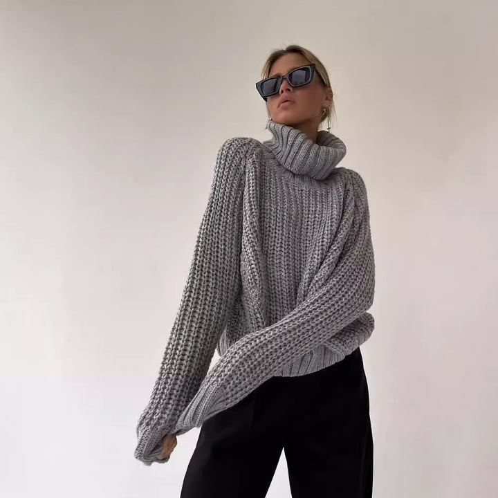 Damen Oversized Grobstrick-Pullover mit Rollkragen und weitem Schnitt Echoarchiv