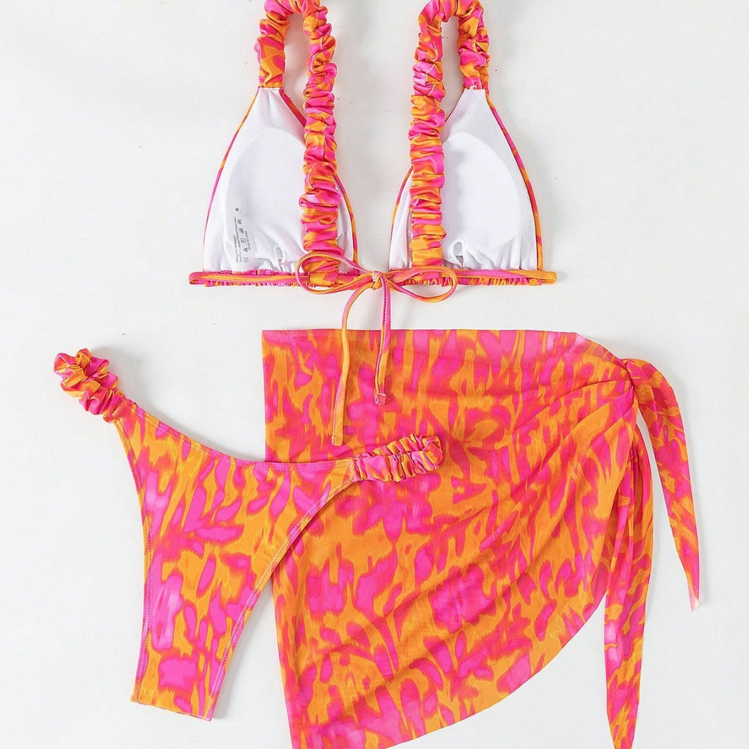 Damen Triangel-Bikini-Set mit Rüschendetails und trendiger Wickel-Tunika Echo Archiv