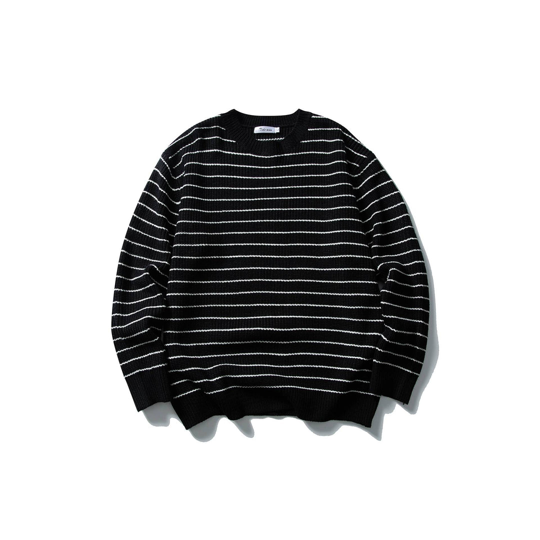 Unisex Gestreifter Strickpullover im Breton‑Look mit grober Rippstruktur und Rundhalsausschnitt Echoarchiv