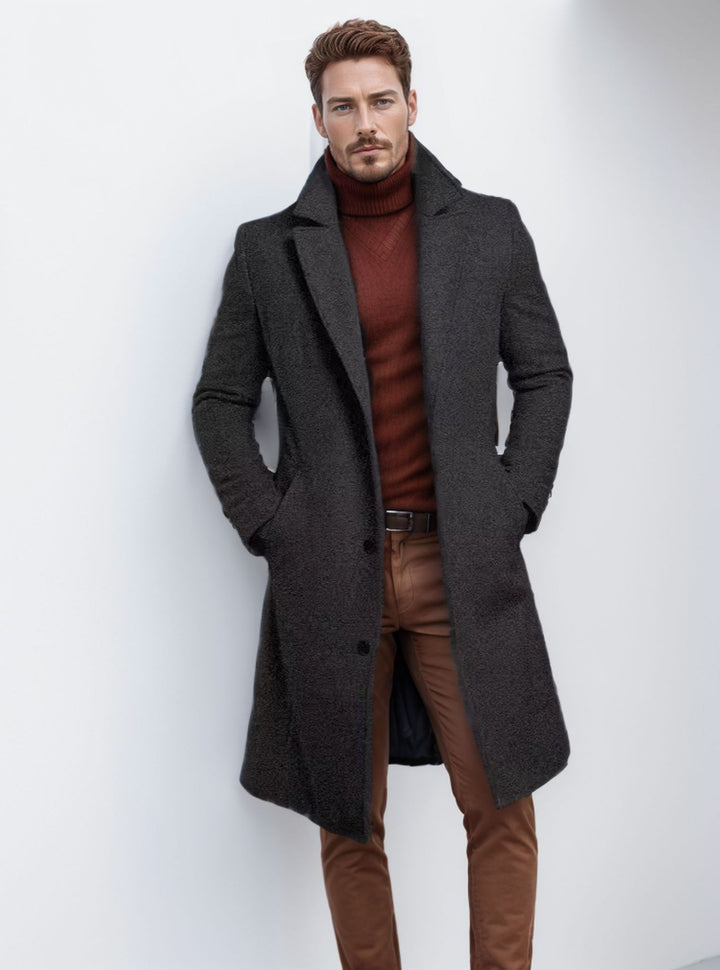 Herren nan langer Wollmixmantel mit Boucléstruktur, taillierter Silhouette und klassischem Revers Echo Archiv
