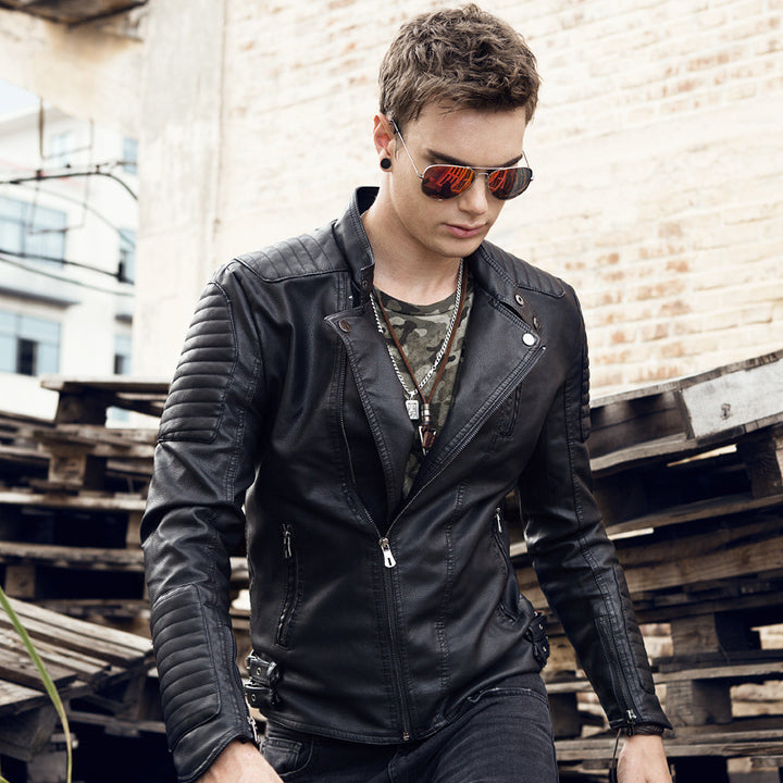 Herren Kunstleder‑Bikerjacke mit gesteppter Schulter‑ und Ärmelpartie – Valtoré