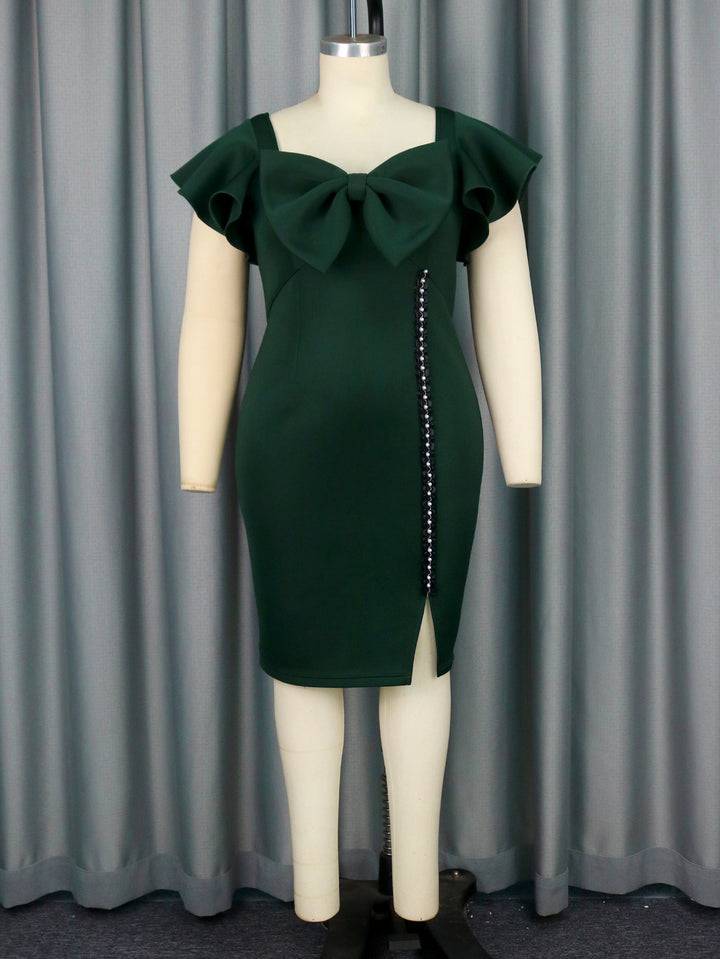Damen figurbetontes Kleid mit großem Schleifenakzent und seitlichem Schlitz Echo Archiv