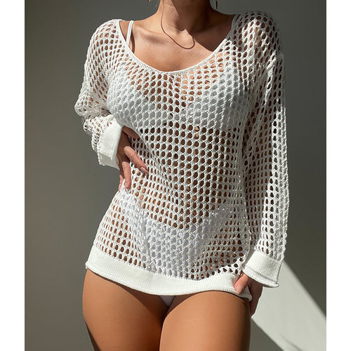 Damen luftiger Grobstrick Pullover mit weitem Schnitt und offenen Ärmeln Echo Archiv