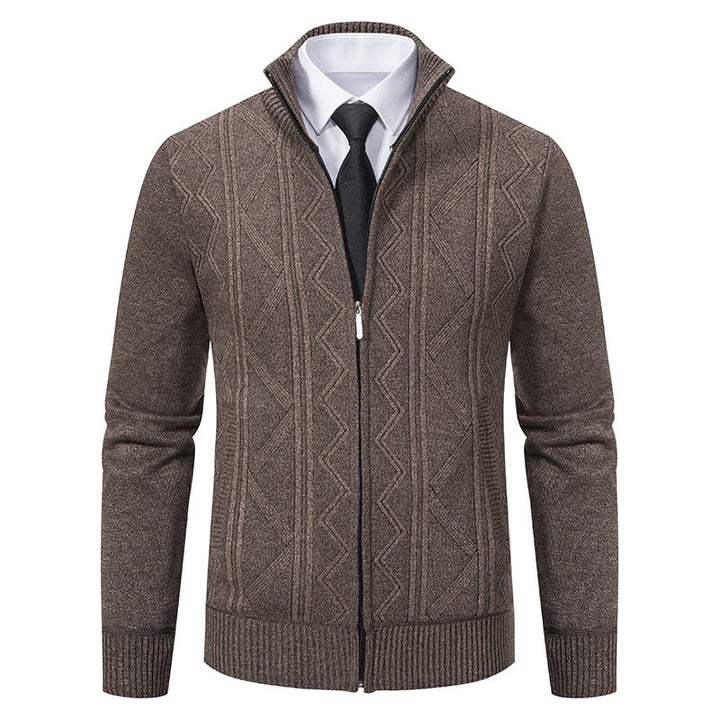 Herren nan Strickjacke mit Reißverschluss, Stehkragen und strukturierter Zopfmuster-Optik Echo Archiv