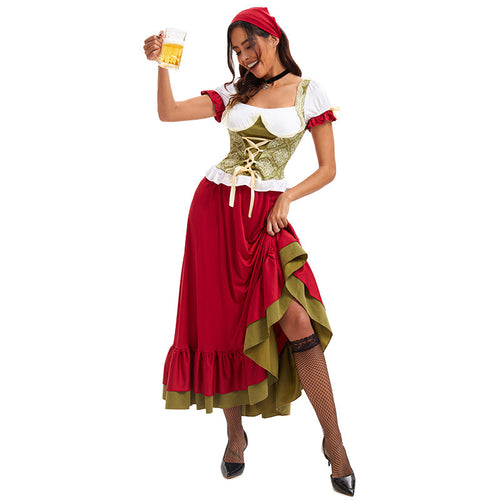 Damen nan bayerisches Oktoberfest-Biermädchen-Kostüm mit geschnürtem Mieder Puffärmeln und mehrlagigem Rock Echo Archiv