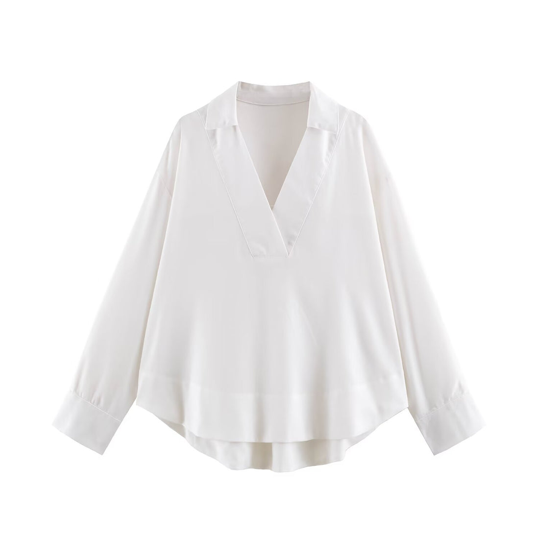 Damen Oversize Leinen-Mix Bluse mit tiefem V-Ausschnitt und Hemdkragen Echo Archiv
