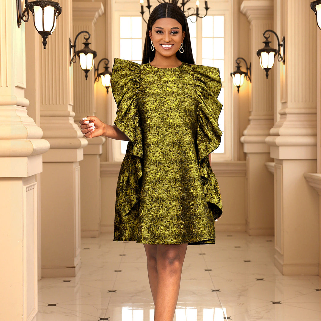 Damen Kleid mit voluminösen Rüschen und floralem Muster Echo Archiv