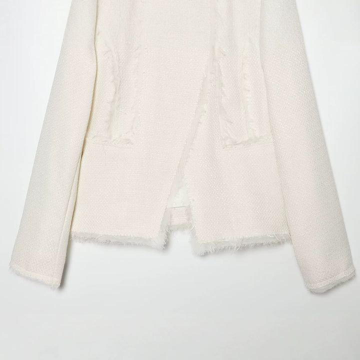 Damen Bouclé-Shortjacke mit Fransenbesatz und asymmetrischem Ein-Knopf-Verschluss Echo Archiv