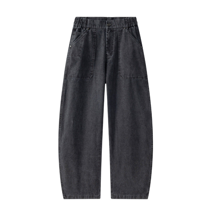 Damen Utility-Denimhose mit hoher Taille, extra weitem Bein und aufgesetzten Taschen Echoarchiv