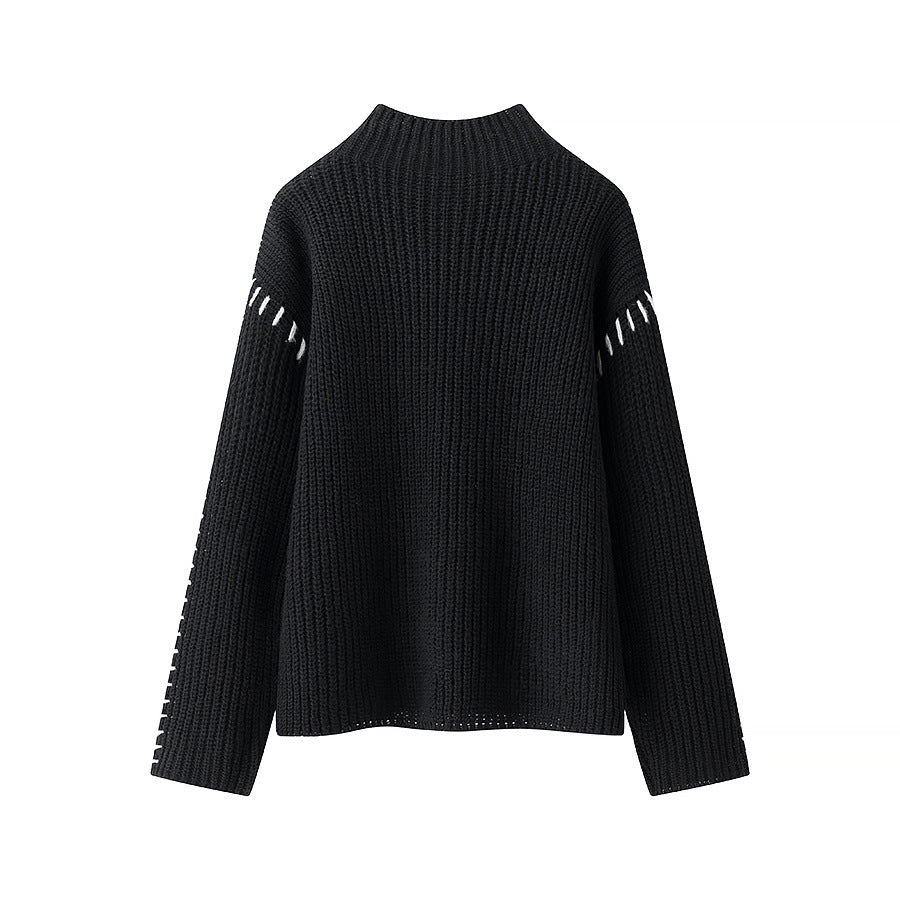 Damen nan grober Strickpullover mit Stehkragen, oversized Schnitt und dekorativer Seitenstich-Ärmelnaht Echo Archiv
