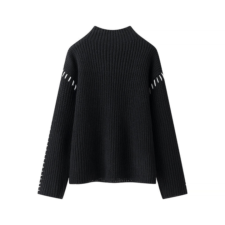 Damen nan grober Strickpullover mit Stehkragen, oversized Schnitt und dekorativer Seitenstich-Ärmelnaht Echo Archiv
