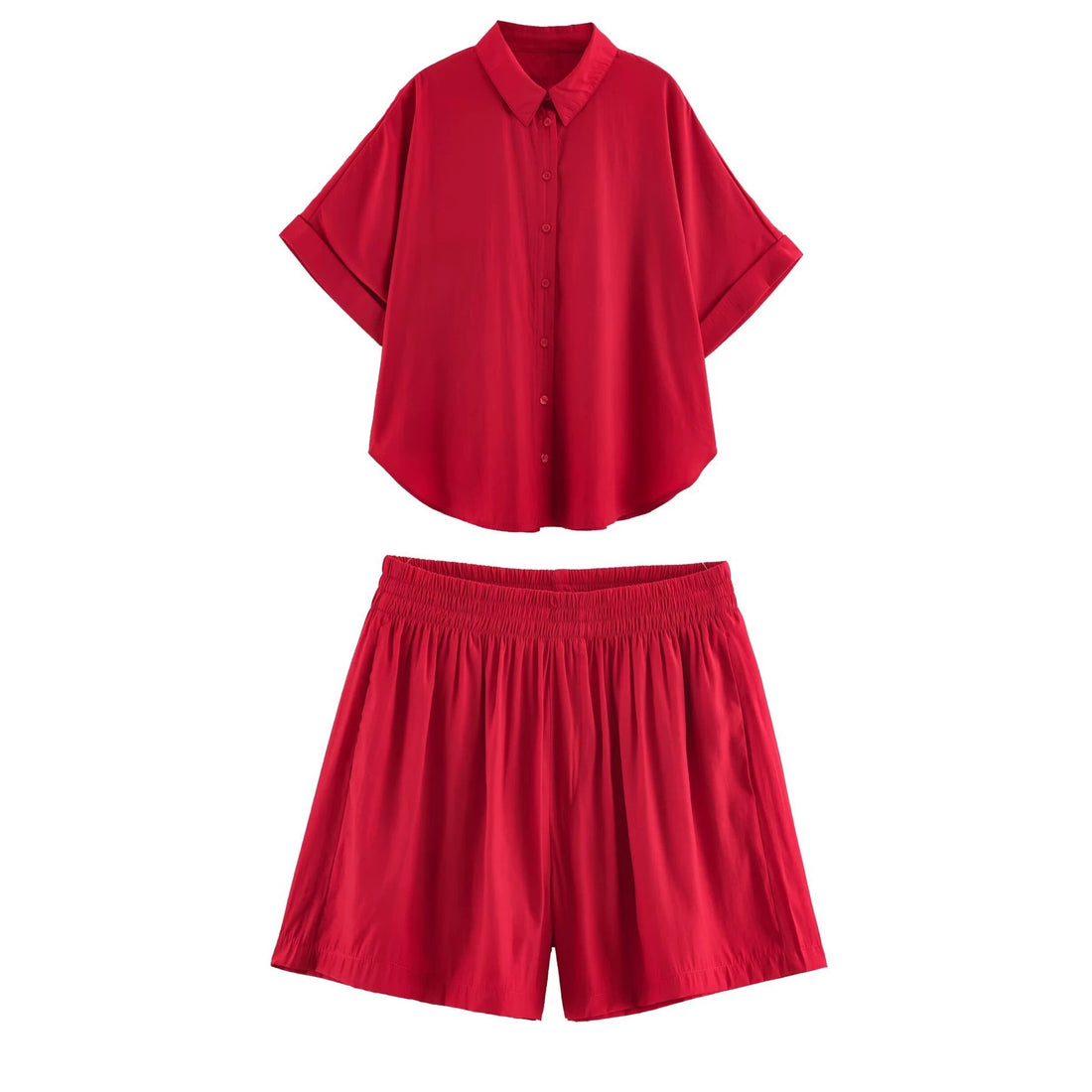 Damen Lockeres zweiteiliges Set mit Oversize-Hemd und Elastik-Shorts Echo Archiv