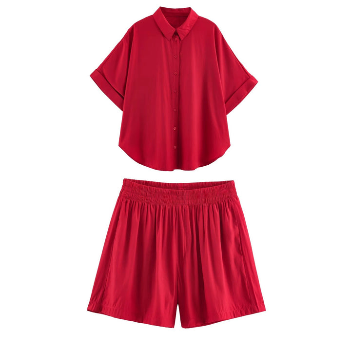 Damen Lockeres zweiteiliges Set mit Oversize-Hemd und Elastik-Shorts Echo Archiv