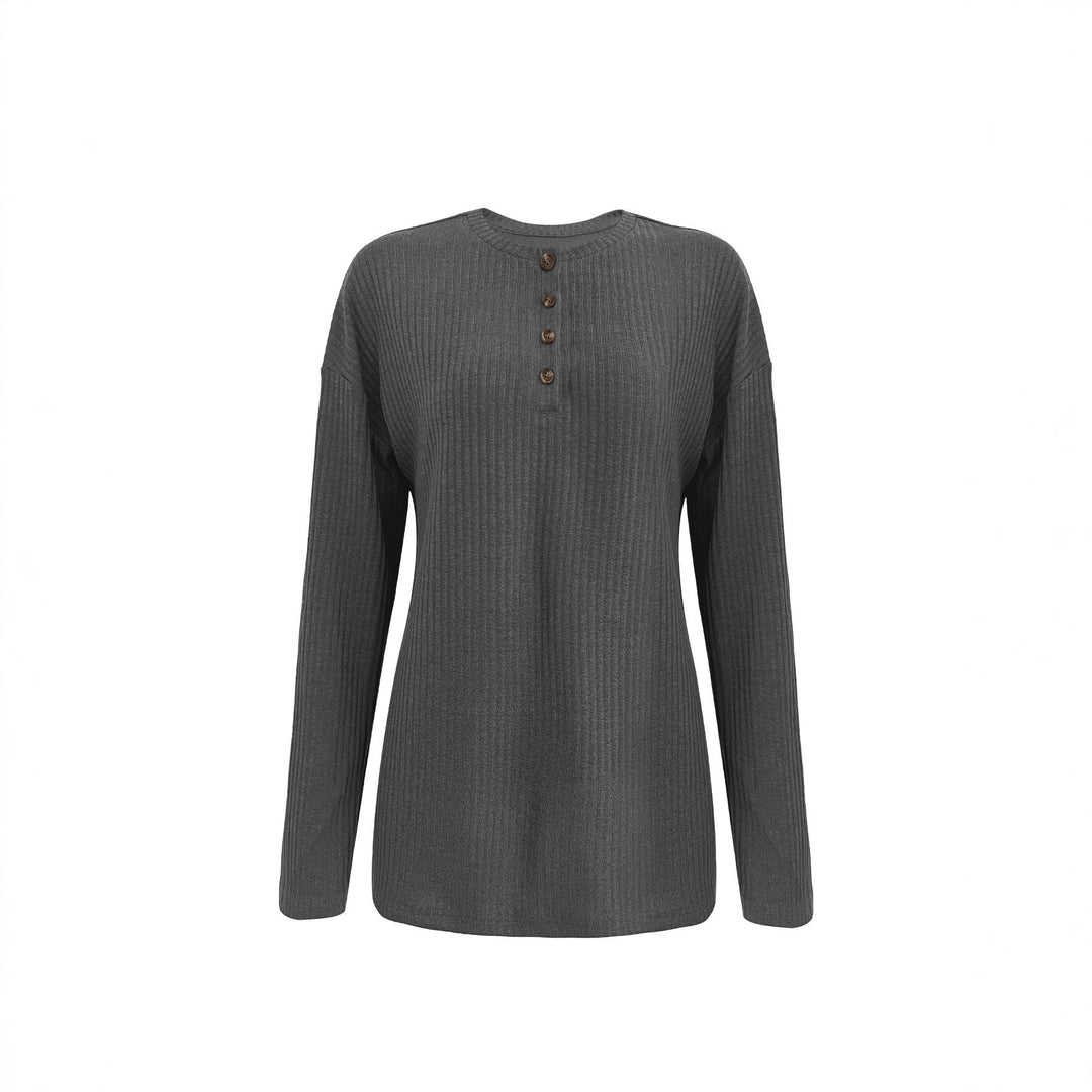 Damen Gerippter Longsleeve-Pullover mit Henley-Kragen und lässiger Tunika-Passform Echoarchiv