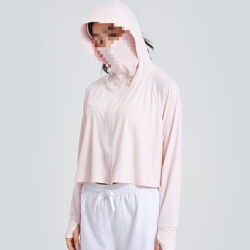 Damen Leichte Sportliche UV-Schutz-Kapuzenjacke mit kurzem Cropped‑Schnitt, Raglanärmeln & Daumenlöchern Echoarchiv
